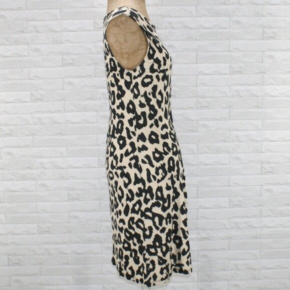 ANN TAYLOR LOFT Dress Sleeveless Animal Print Knit Ruched Black Cream Small - Picture 4 of 13